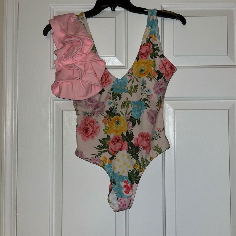 Women's Floral Ruffle One-Piece Swimsuit Multicolor Size S
